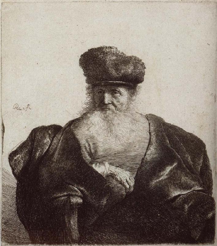 REMBRANDT Harmenszoon van Rijn Old Man with Beard,Fur Cap and Velvet Cloak Spain oil painting art